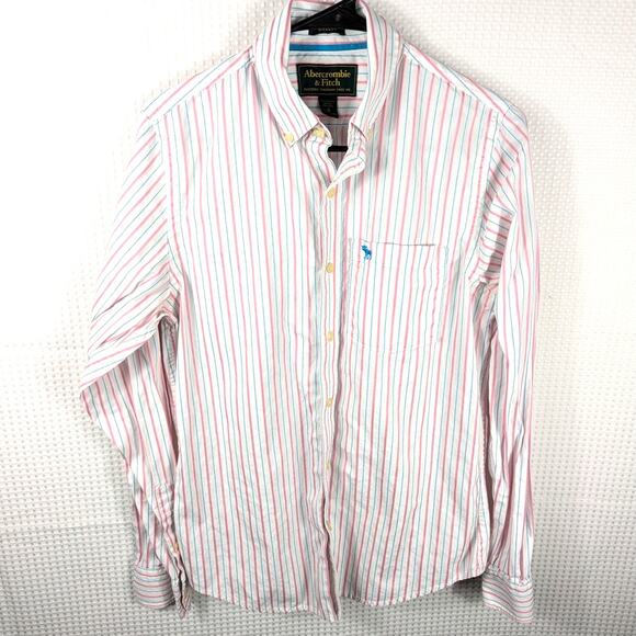 Abercrombie & Fitch Muscle Fit Shirt S Pink Stripe Button Down Y2K Hong Kong - Picture 1 of 4